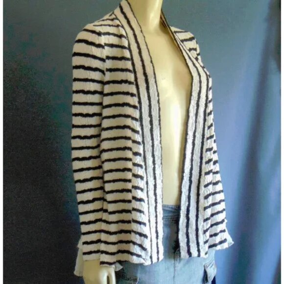 Postmark Anthropologie Striped Knit White Lace Back Jacket Sm - Picture 3 of 7